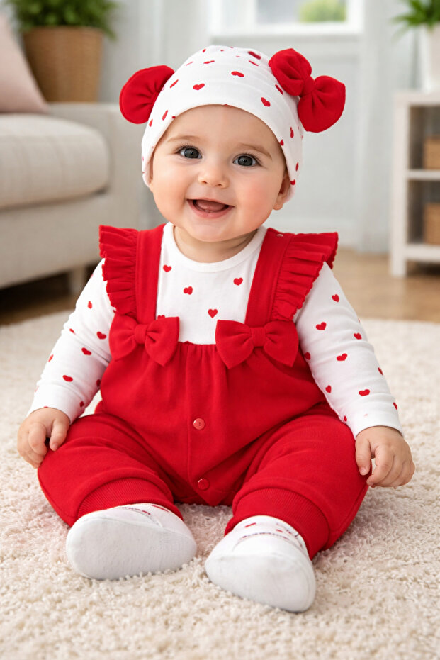 Baby Girl Snap Fastener Romper and Hat