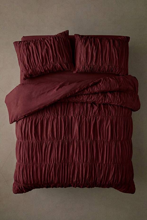 Drawstring Double Burgundy Cotton Duvet Cover Set