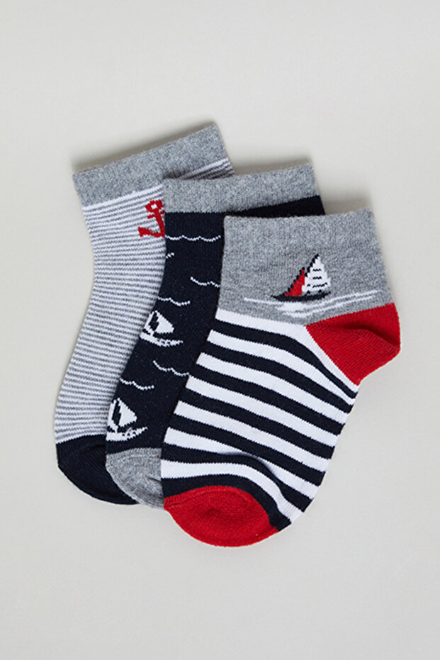3 Pack Patterned Ankle Socks - 1