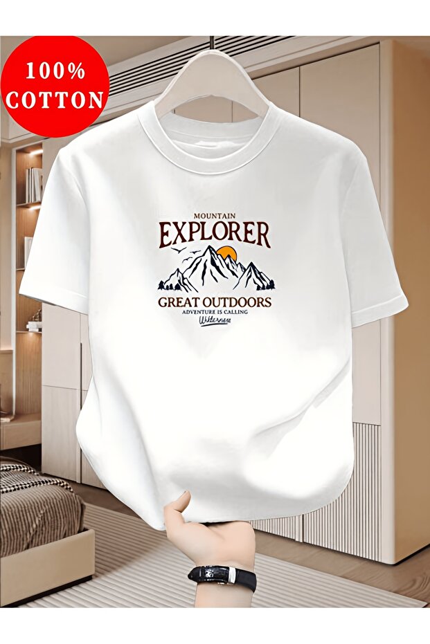 تي شيرت كبير الحجم مطبوع عليه Mountain Explorer