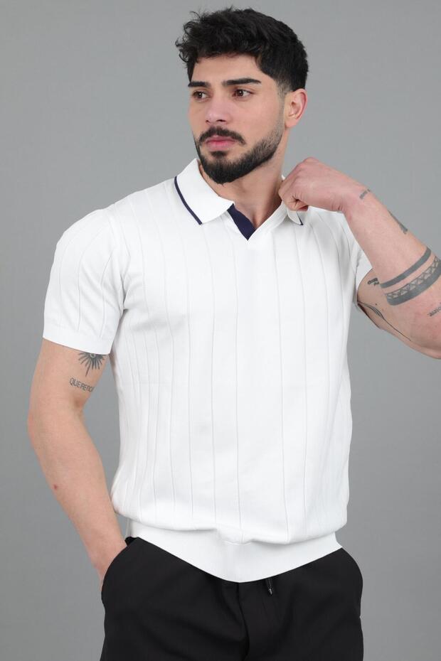 تي شيرت بنمط خطوط ياقة أباك JRX 1003_30496
