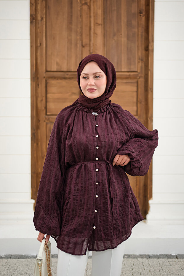 Women's Britli Glittery Gathered Front Shirt, Plum