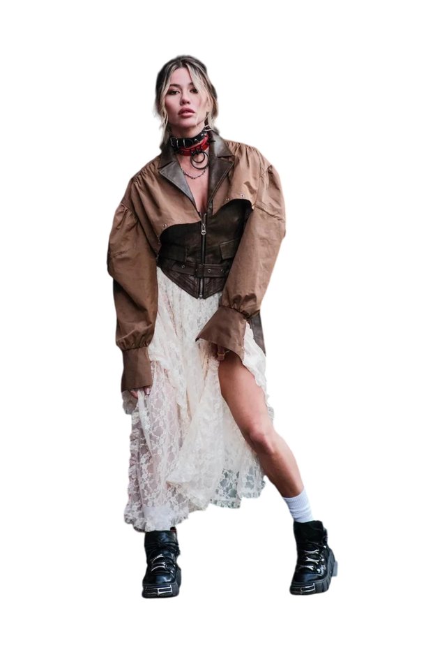 Vintage PU Leather Motorcycle Crop Jacket with Cloak Design