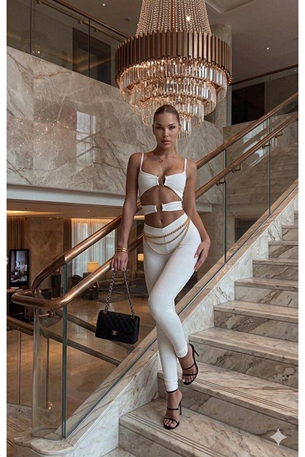 بدلة بيضاء فاخرة بتصميم مقطوع
