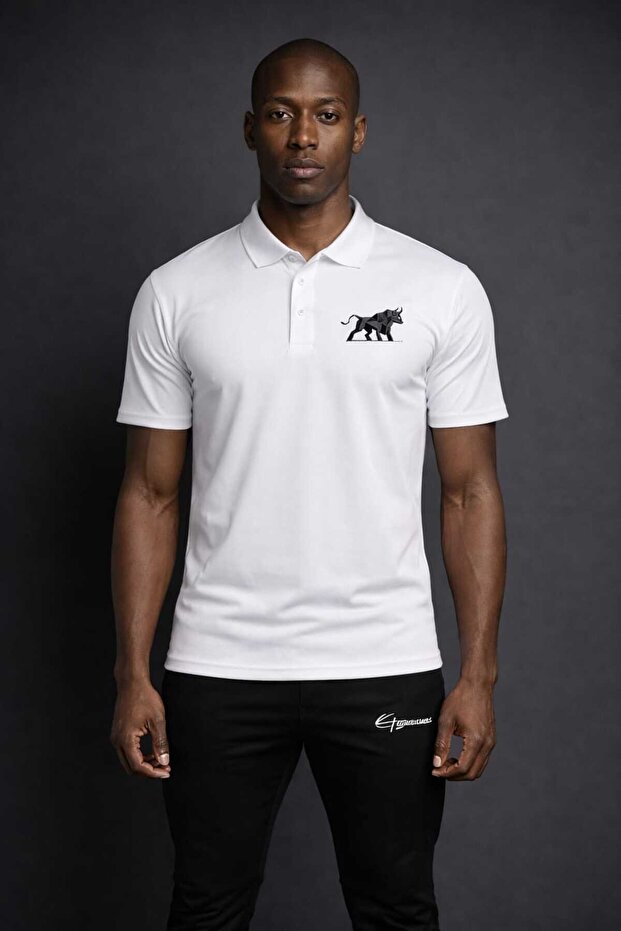 Men's Polo Collar Bull Printed Pique Fabric T-Shirt