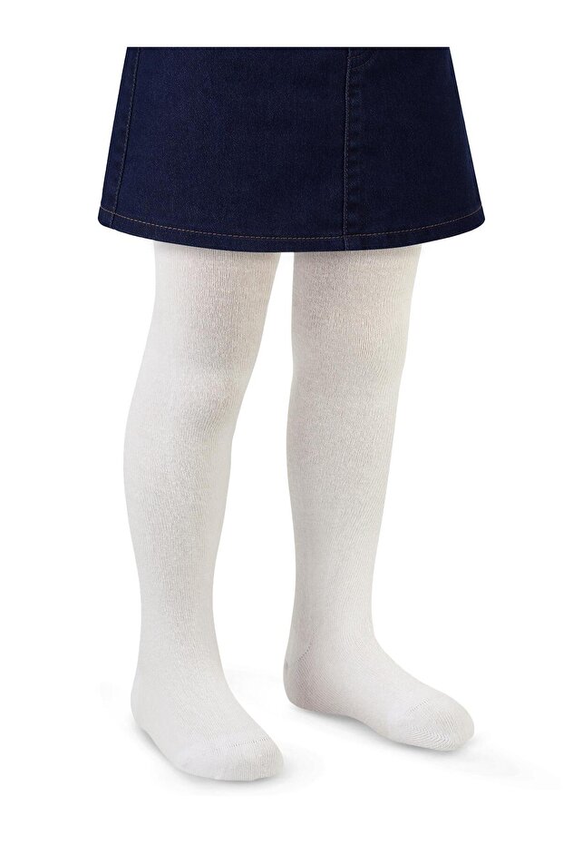 Plain Patterned 3-11 Years Old Girls' Pantyhose - Ecru