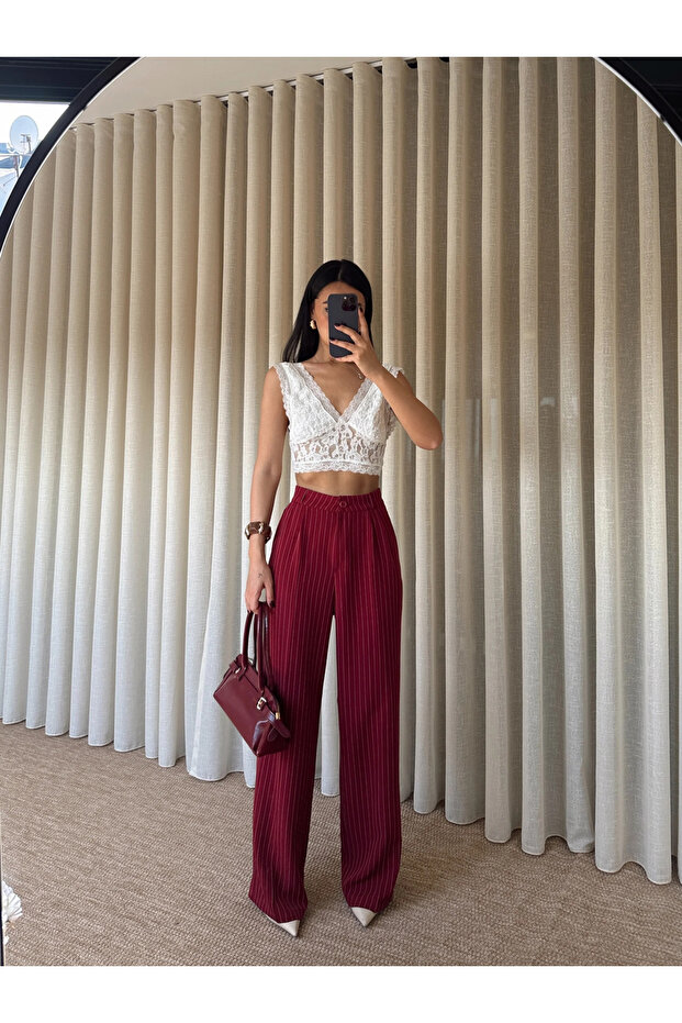Elicia Line Pleated Palazzo - Burgundy