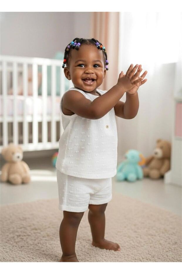 Baby Girl Pure Theme Muslin Buttoned Shorts White 20136