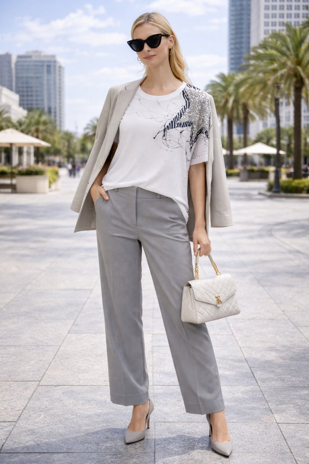 Women's Minimal Printed T-Shirt Comfortable Casual Top 26Y22026-White-01