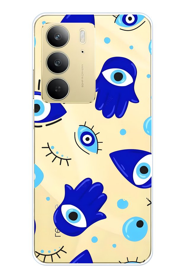 Realme C75 Compatible Hamsa Hand Pattern Transparent Phone Case