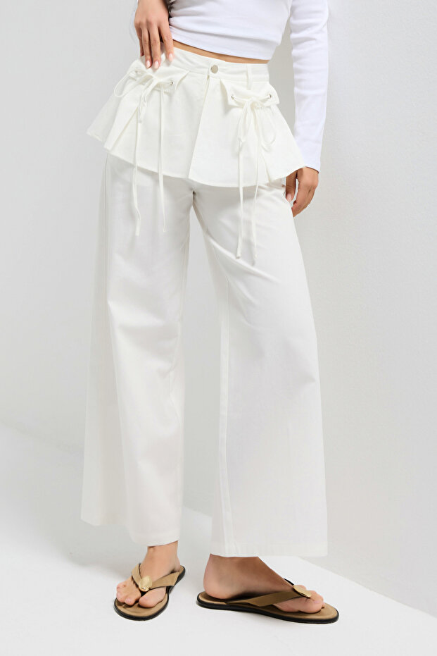 Women's Off-White W5 Straight Fit Loose Cut Belt Detailed Special Design Trousers