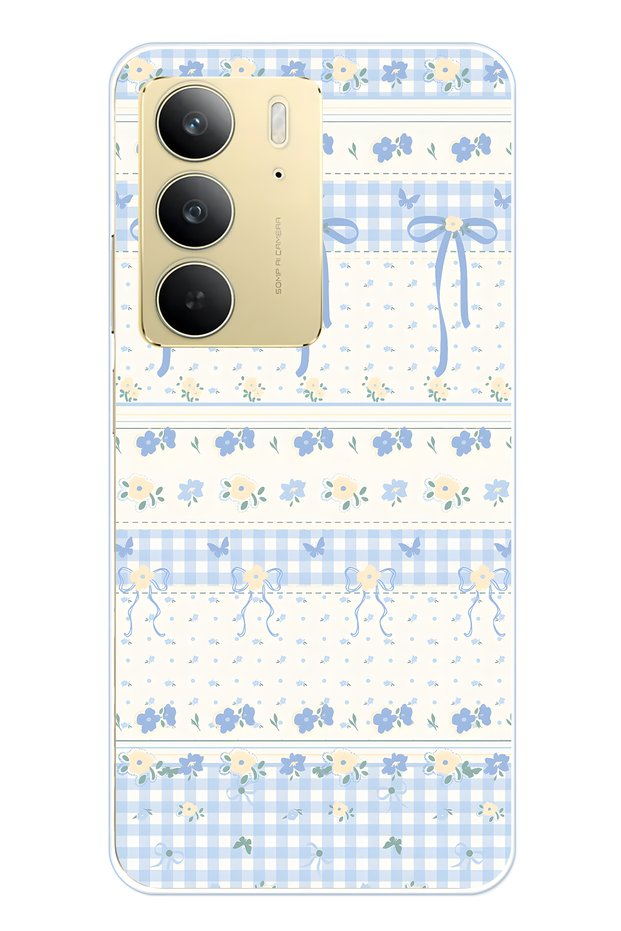 Realme C75 Compatible Blue Bow and Floral Pattern Transparent Phone Case