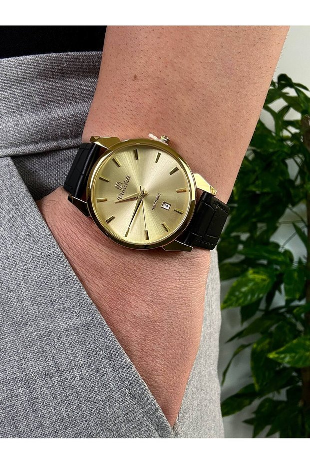 Vintage Dial Black Men's Wristwatch Stainless Steel Case Leather Band Durable Colorfast