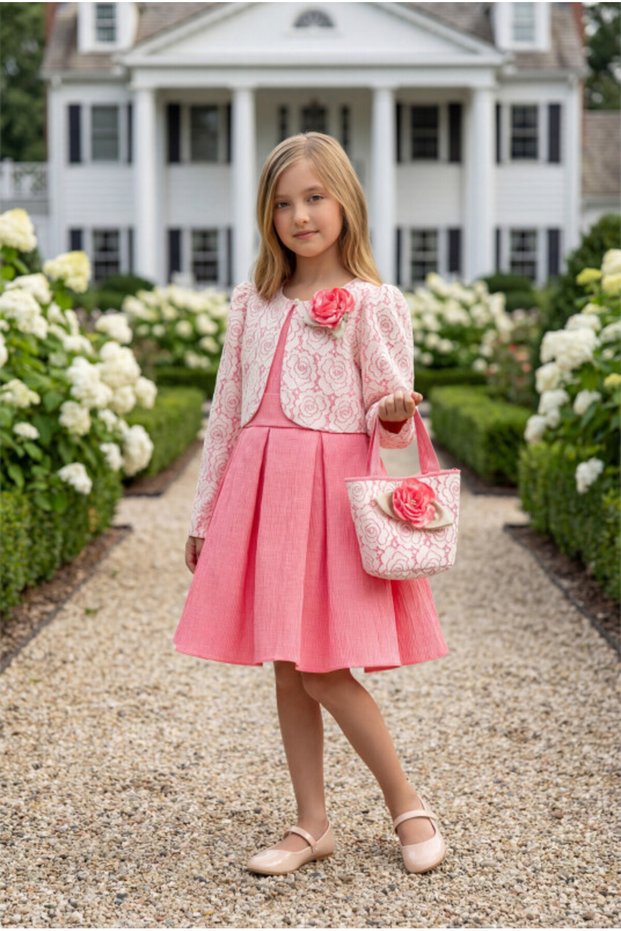 Floral Detailed Lace Bolero and Bag Set Evening Dress Girl's Invitation Dress 3-4-5-6-7 Years Old 35330Pr