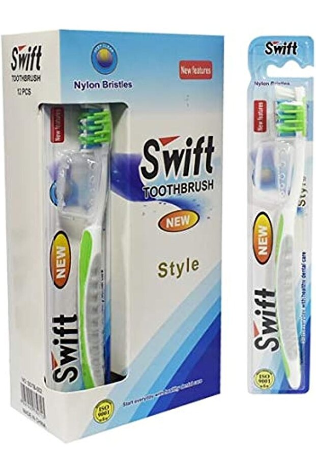 12 Pcs Cross Action All In One Soft Manual Toothbrush With Nylon Bristles Green/White