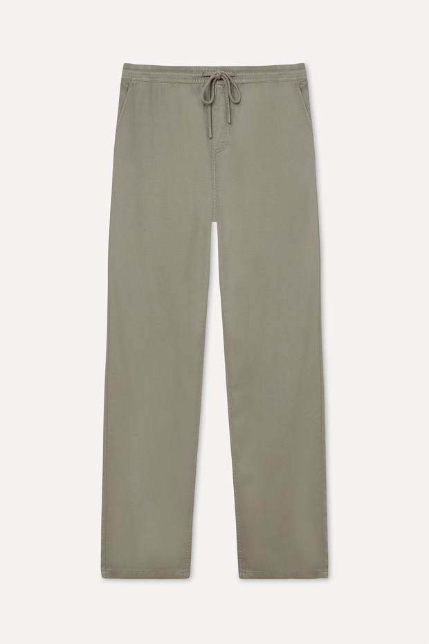 Men's Khaki Straight Fit Tie-Waist Trousers