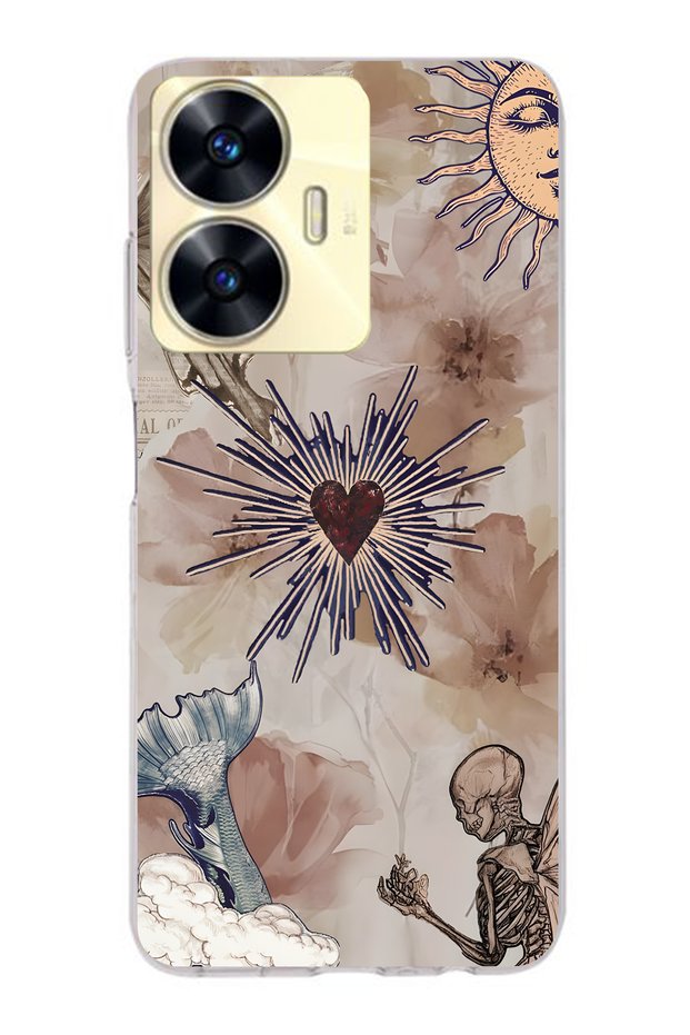 Realme C55 Compatible Heart and Butterfly Collage Pattern Transparent Phone Case