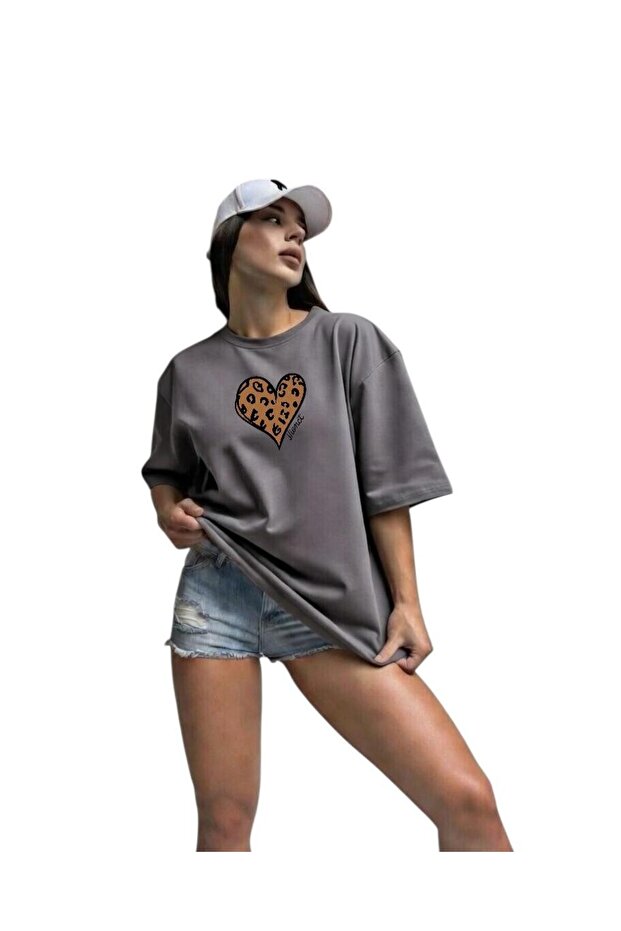 Heart Printed T-Shirt Oversize Unisex T-Shirt 3Pv3
