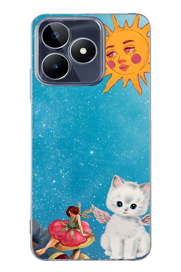 Realme C53 Compatible Sunny Fairy and Angel Cat Pattern Transparent Phone Case