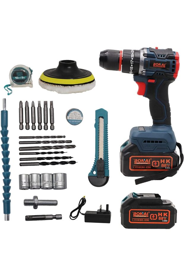 88VF Cordless Multi-Function Drill Set with 4000mAh Lithium Battery 23 Torque Settings 10mm Ke