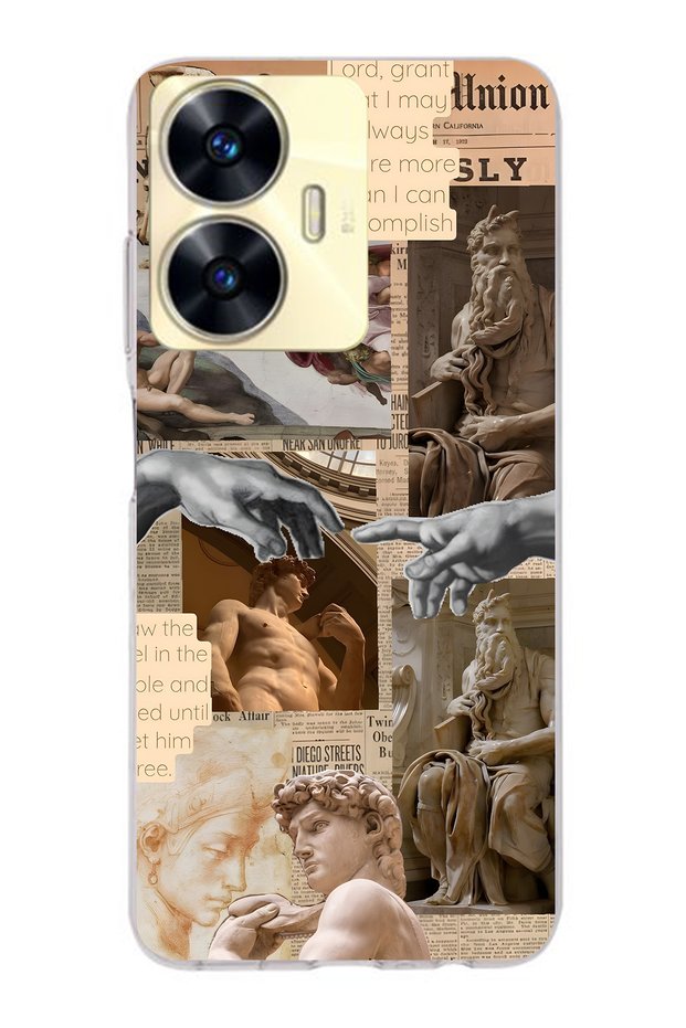 Realme C55 Compatible Transparent Phone Case with Renaissance Sculpture Collage Pattern