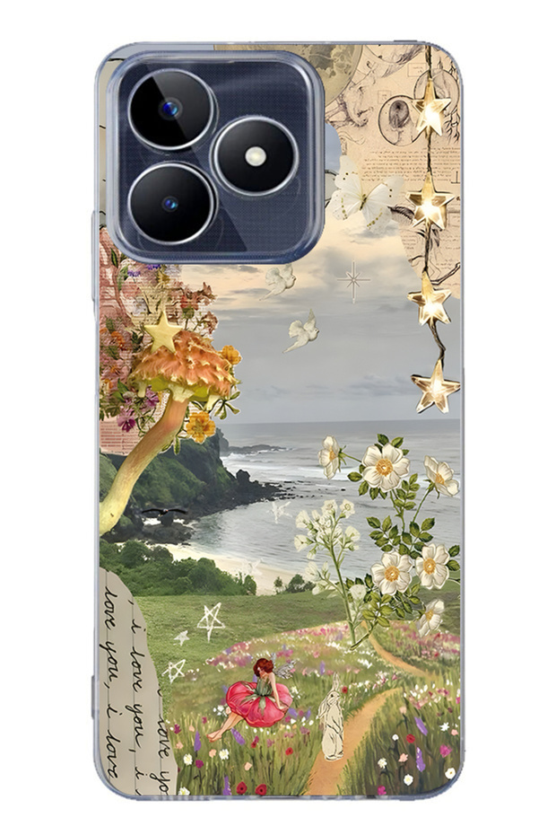 Realme C53 Compatible Dream Garden Patterned Transparent Phone Case