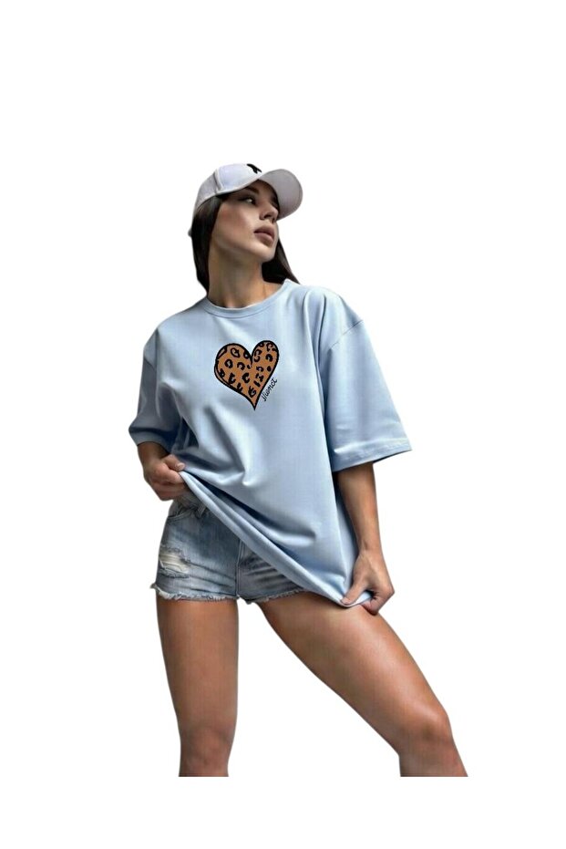 Heart Printed T-Shirt Oversize Unisex T-Shirt 3Pv3