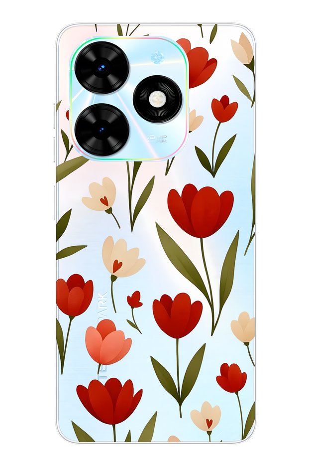 Tecno Spark 20 / 20C Compatible Red Tulip Patterned Transparent Phone Case