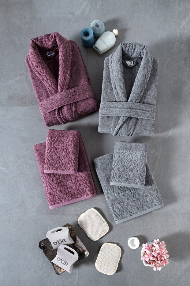 Hira 10 Piece Family Bathrobe Set - 100% Cotton, Luxury, Jacquard Bathrobe Set, Gift, Dowry Set
