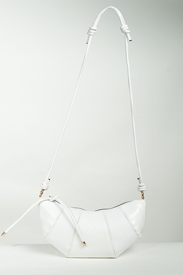Women's Patent Leather White Croissant Shoulder Bag