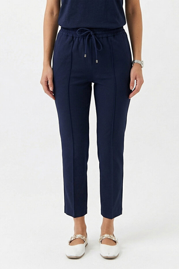 Side Pocket Ribbed Stitching Detail Trousers 153 Navy Blue