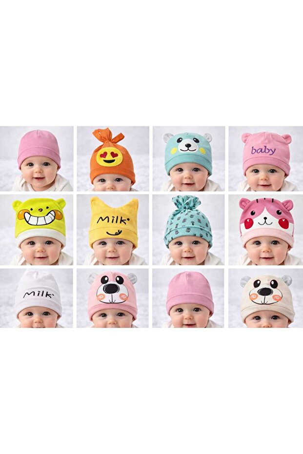6 Pieces 0-6 Months Surprise Mixed Combed Cotton Baby Beanie