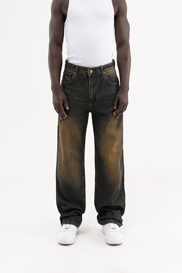 Men's Effected Velvet Baggy Jean Trousers Sunburn Wash