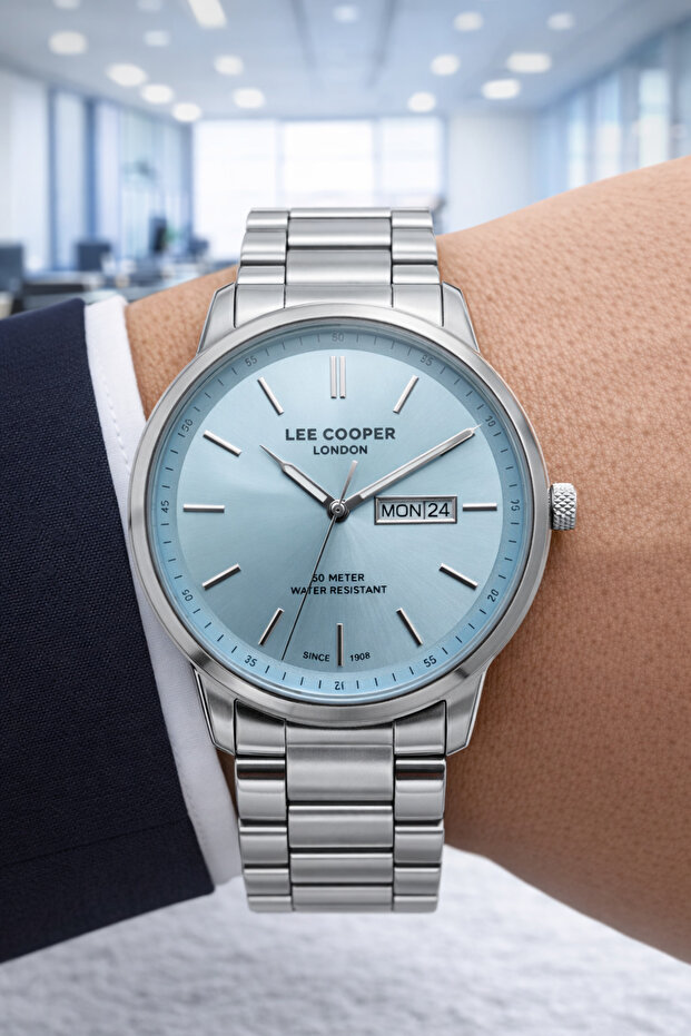 Men's Wristwatch Ice Blue Dial Stainless Steel Case Steel Band Suitable for Daily Use
