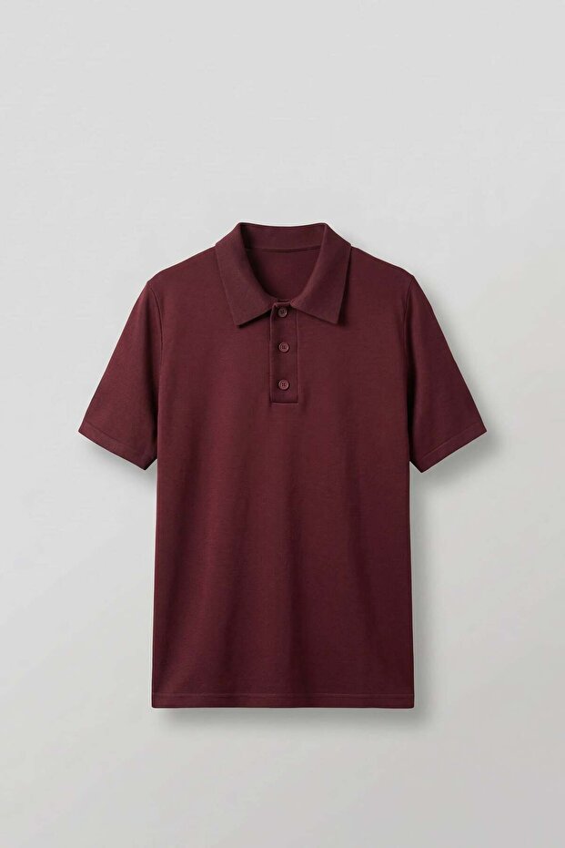 Men's Relaxed Fit Basic Polo Neck T-Shirt Claret Red
