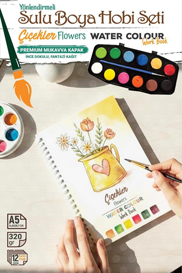TUĞSET Yönlendirmeli Sulu Boya Hobi Seti Watercolor Workbook Defter Çiçek Flower-T1575