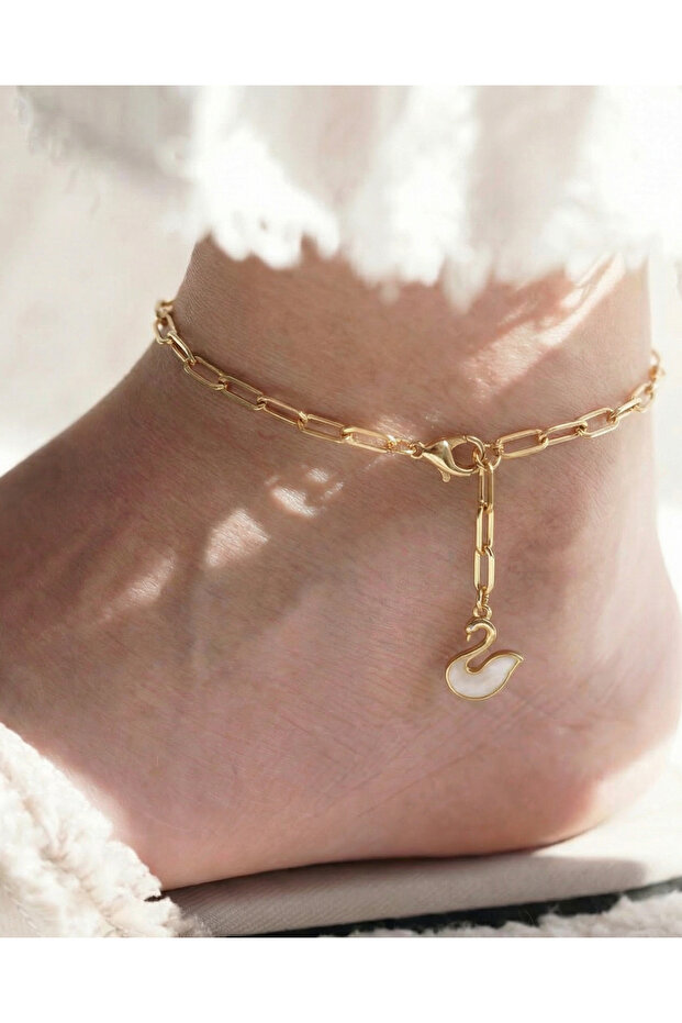 Trendy Swan Figured Paperclip Oval Chain Adjustable Anklet