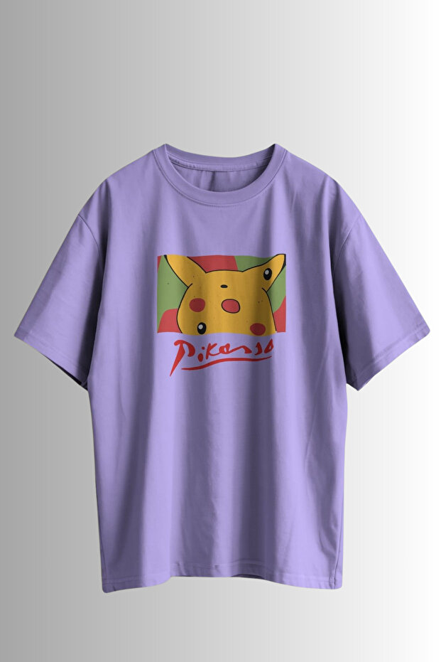 Pikachu Pikasso Printed Unisex Oversize 24/1 100% Cotton T-Shirt