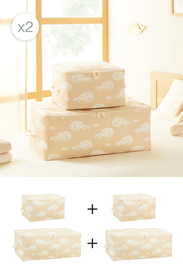 Set of 4 Cute Whale Printed Children's Room Pique Blanket and Sweater Bag