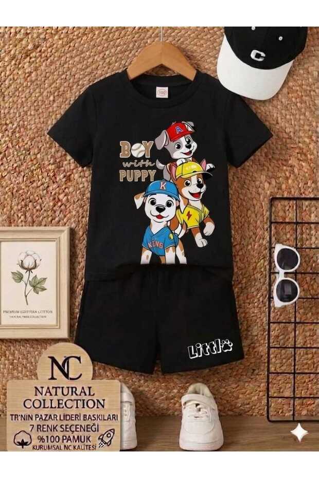 Summer Children's T-Shirt Shorts Unisex (3-Piece Dog Print)
