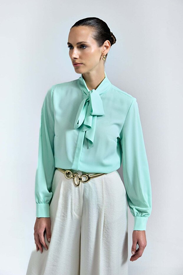 Collared Plain Shirt - Mint - 3