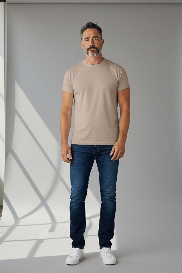 Metropoli̇tan 6082 Beige Men's O-Neck Short Sleeve T-Shirt