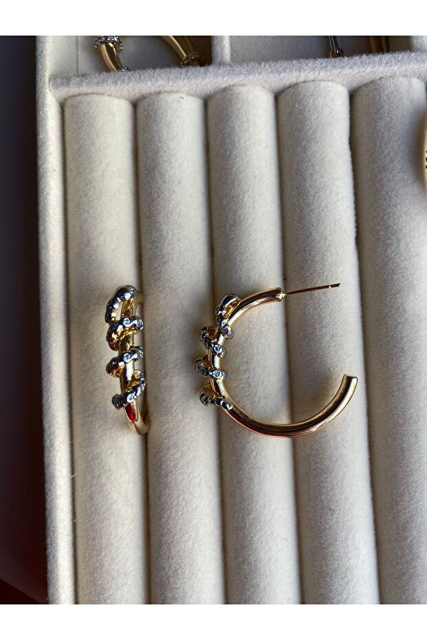 Stoned Spiral Gold Steel Hena Earrings