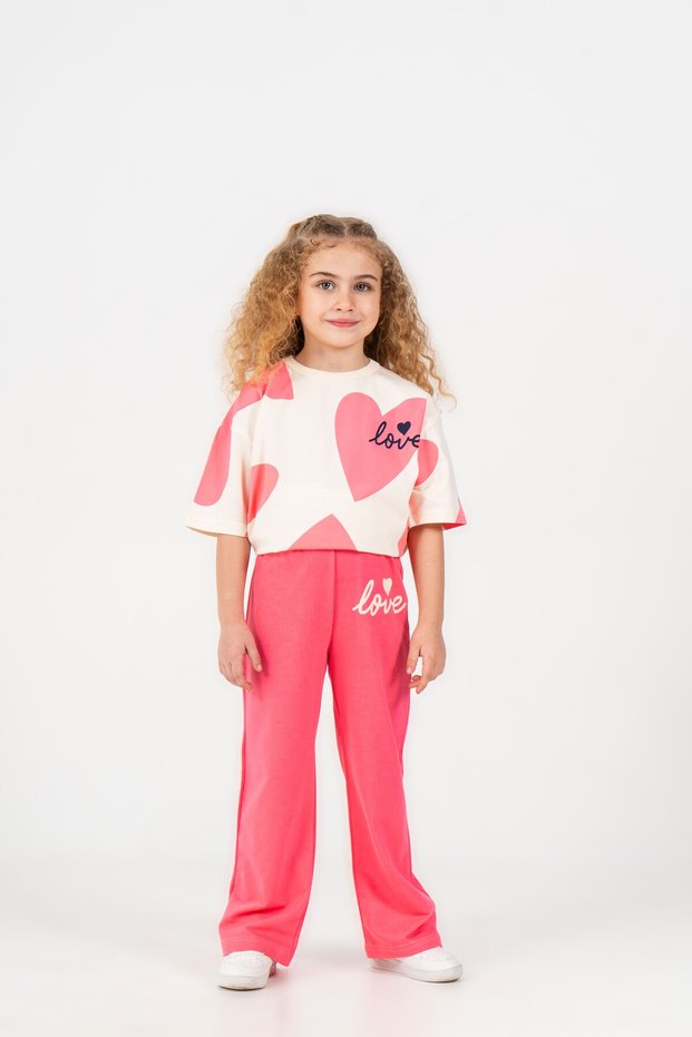 4-5-6-7-8 Years Old Girls' Heart Printed Set
