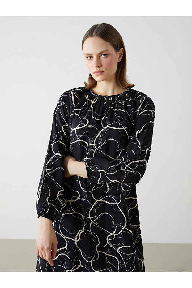 Original Oval Collar Patterned Women's Dress