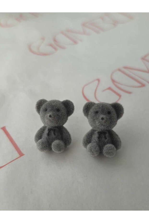 Velvet Textured Teddy Bear Design Women's Stainless Steel Stud Earrings