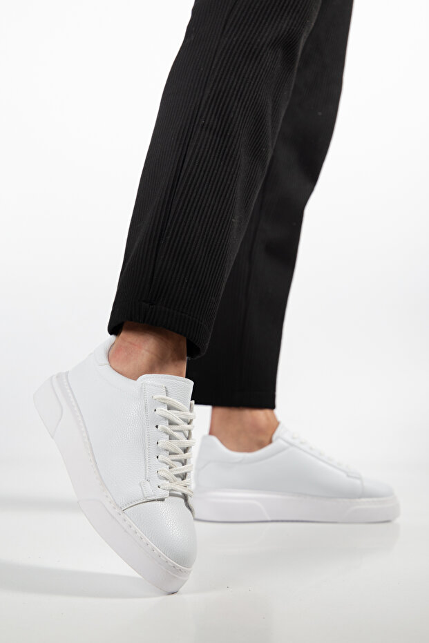 Men's White Casual Shoes with White Stitched Soles
