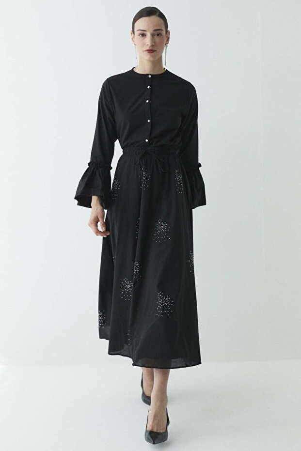 Ruffled Sleeve Stone Skirt Set