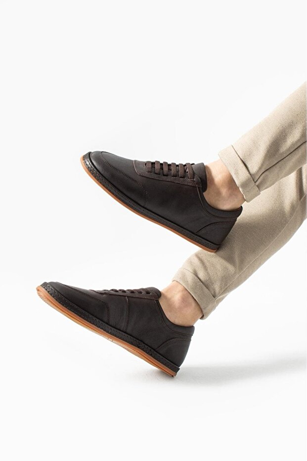 Men's Brown Classic & Stylish Genuine Leather Sneaker - Minimalist Design