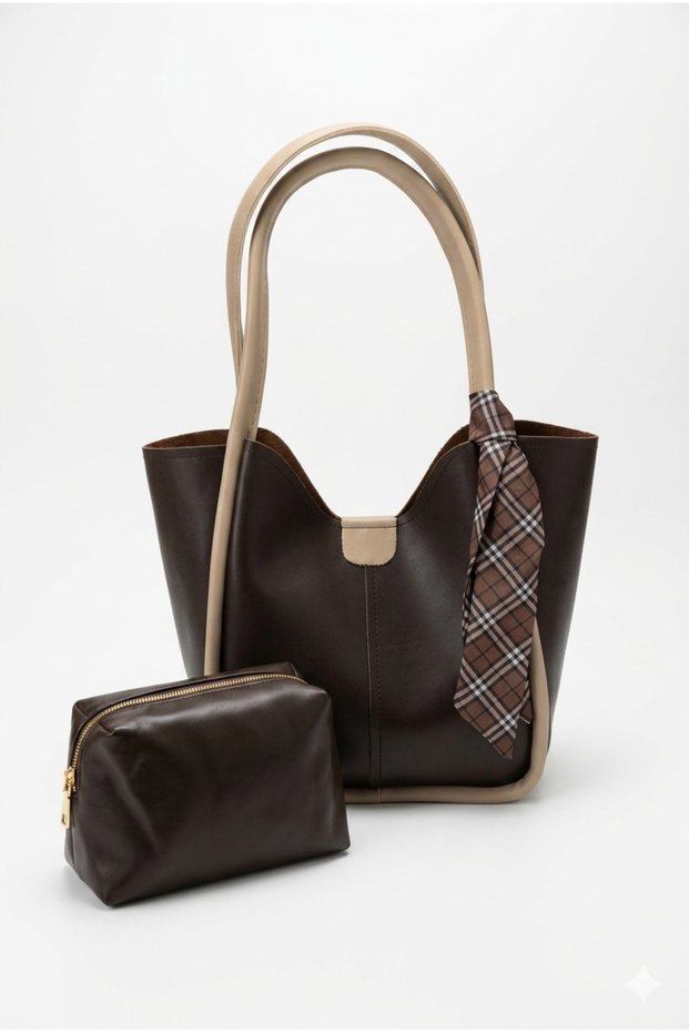 Women's Shoulder Bag with Shawl Detail, Set of 2, Daily Stylish Handbag with Wallet